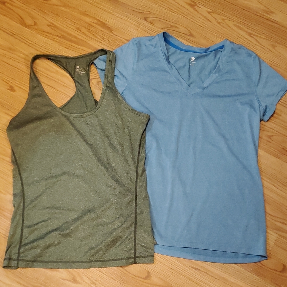 Large Athletic Tops Champion Tee/Icyzone Racerback Tank Moisture Wicking